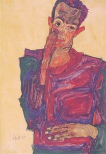 Selbstbildnis mit herabgezogenem Augenlid von Egon Schiele